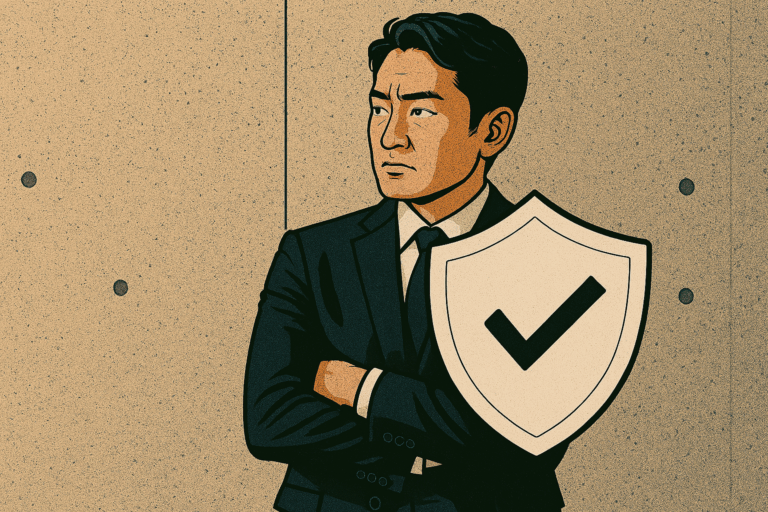 透明な盾で身を守る人物を描いた漫画風イラスト