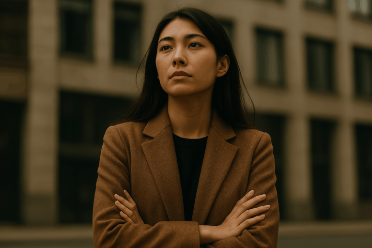 霞がかった静かな風景の中に、凛と佇むシルエット。『firm』が表す、自分の芯を信じて揺るがずに立つ強さと穏やかさを象徴する情景