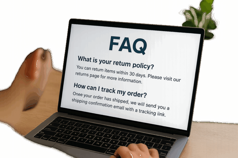 明るい部屋で人物がノートPCのFAQページを見つめながら操作している様子。『FAQ』という構造化された問いと答えの世界にアクセスし、知的な選択を思索する瞬間が描かれている。