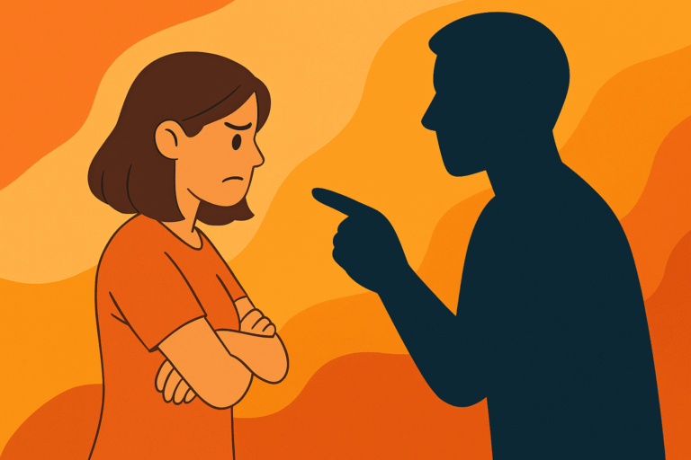 若い女性が腕を組み、対峙する男性のシルエットと向き合っている。背景は暖色の波紋で満たされ、ふたりの間に緊張感が漂う。『opposition』が象徴する、衝突の中で信念が磨かれる瞬間が描かれている。